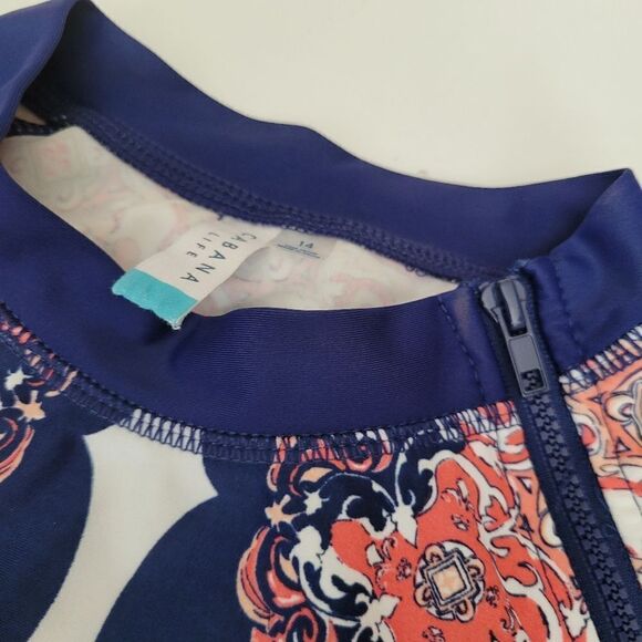 14 CABANA LIFE CORAL PINK NAVY BLUE LONG SLEEVE SWIM TOP RASHGUARD RASH GUARD XL - Picture 7 of 8